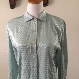 J. TIKTINER AQUA BUTTON UP PRINT TOP/ SIZE 6